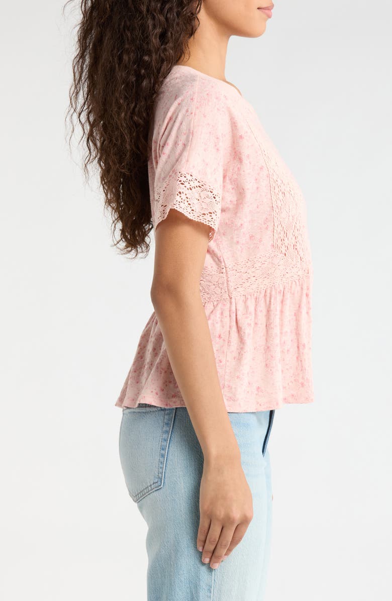 Lucky Brand Lace Trim Peplum T-Shirt, Alternate, color, Rose Multi