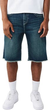 True Religion Vinny Big T Flap Fray Hem Denim Shorts