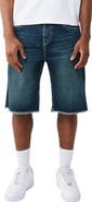 True Religion Vinny Big T Flap Fray Hem Denim Shorts