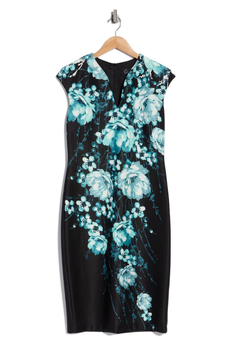 Print Sheath Dress, Alternate, color, AQUA
