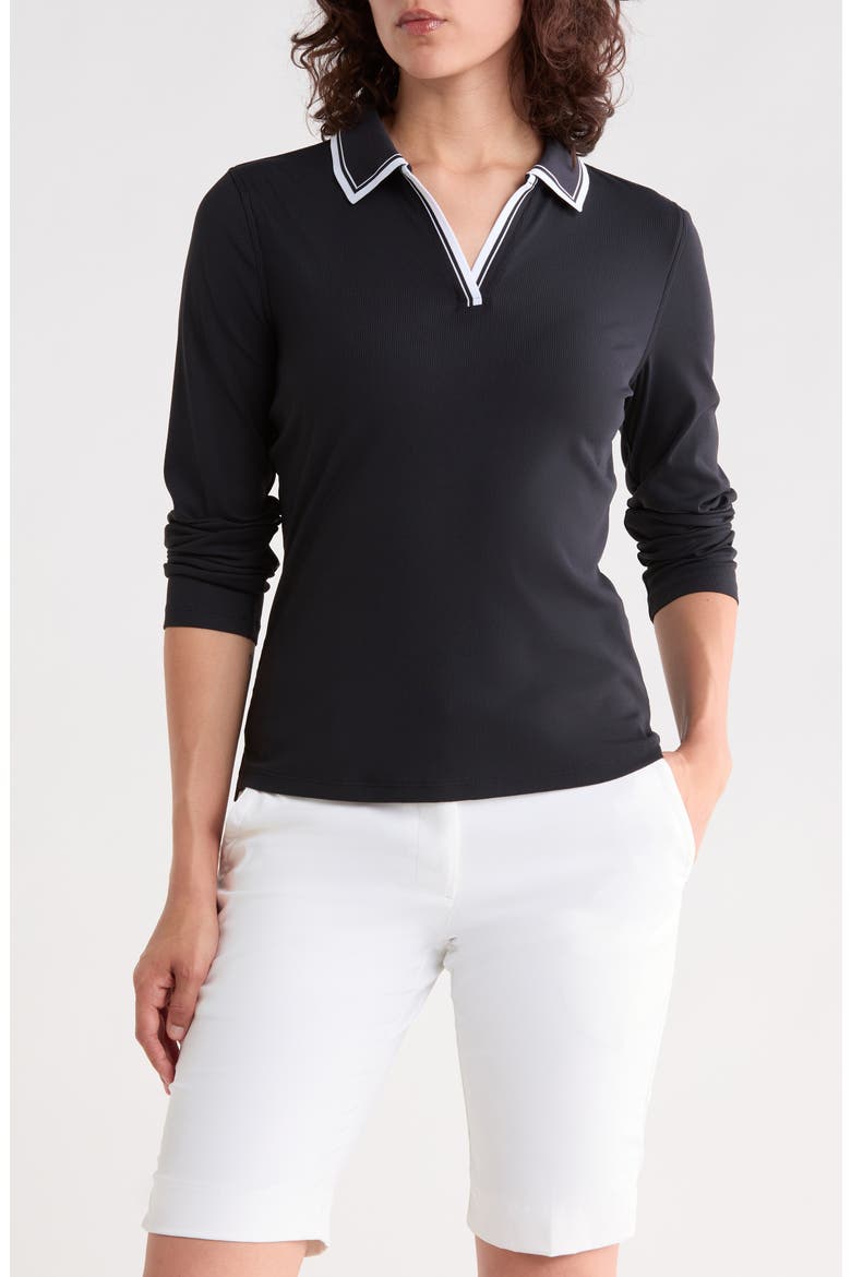 Johnny Collar Rib Performance Long Sleeve Polo, Main, color, ONYX