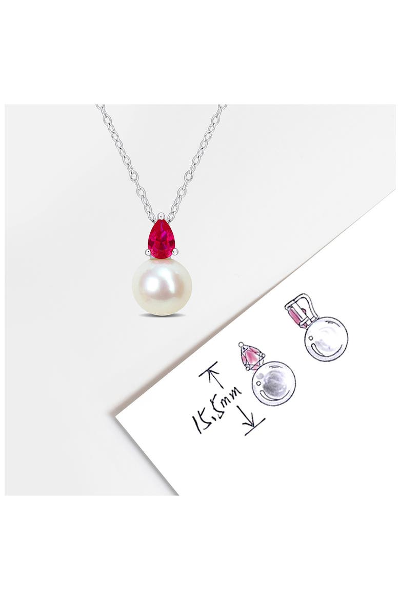 Lab Created Ruby & Freshwater Pearl Pendant Necklace, Alternate, color, RED