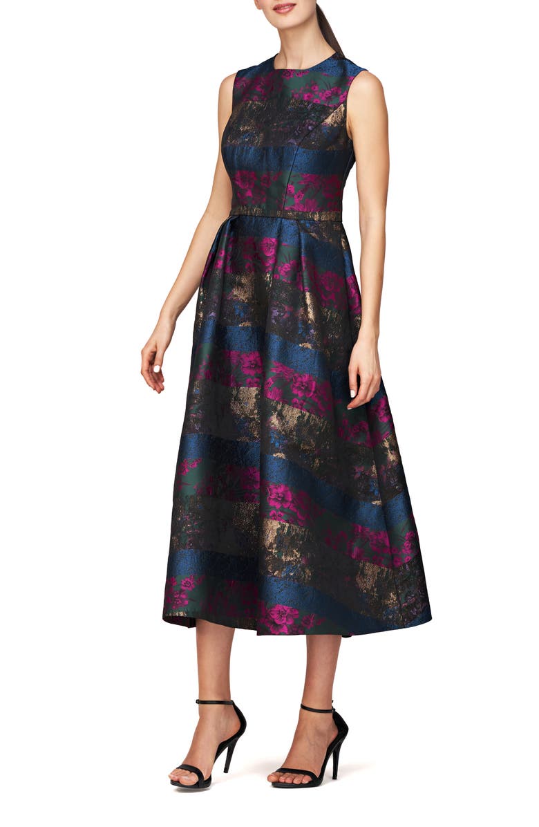 Kay Unger Faye Jacquard Fit & Flare Dress, Alternate, color, Rhubarb Multi