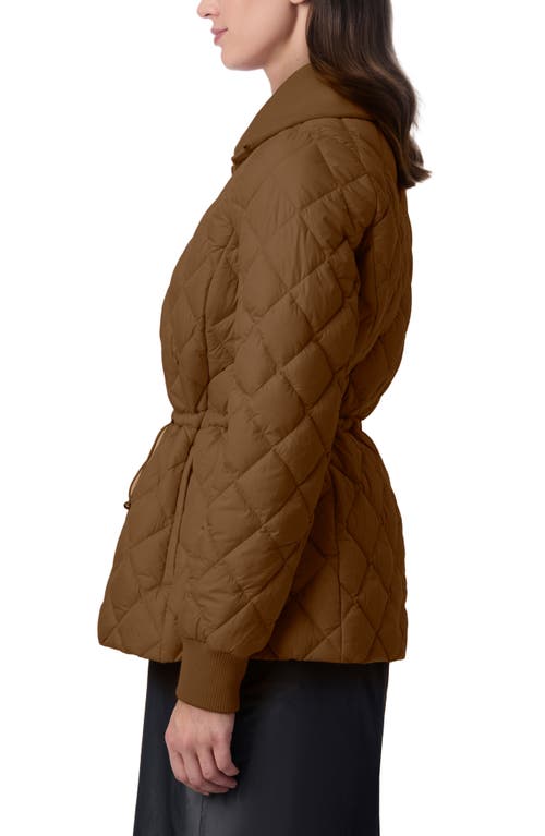 Bernardo Drawcord Waist Quilted Puffer Coat In Camel