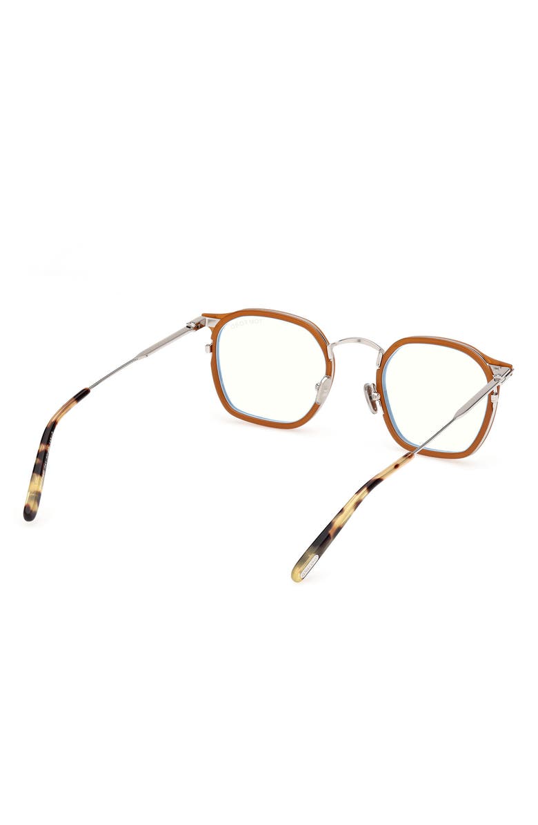 TOM FORD 50mm Round Blue Light Blocking Glasses, Alternate, color, Milky Amber / Palladium