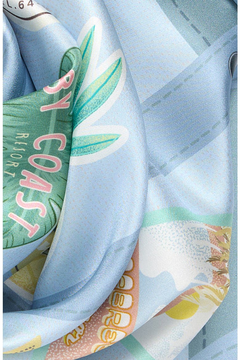 Travel Stickers Silk Square Scarf, Alternate, color, BLUE SHADOW