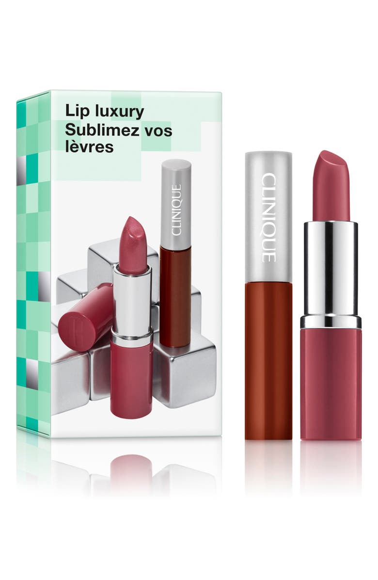 Clinique Lip Luxury Lipstick + Lip Gloss Makeup Gift Set $41 Value, Main, color, 
