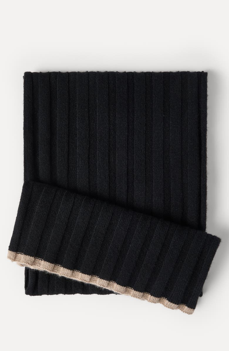 Brunello Cucinelli Cashmere rib knit scarf, Alternate, color, Black