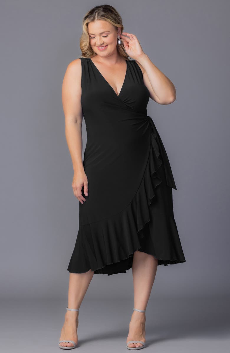 Kiyonna Laguna Sleeveless Wrap Dress, Alternate, color, Black Noir