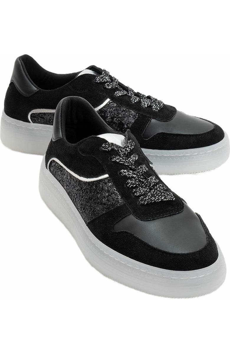 Forever & Always Shoes Felipe Glitter Leather Sneakers, Main, color, Black Leather