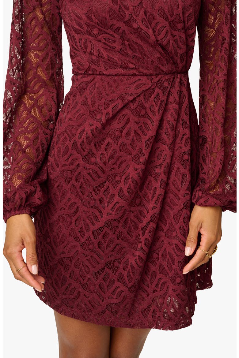 Long Sleeve Lace Minidress, Alternate, color, BURGUNDY