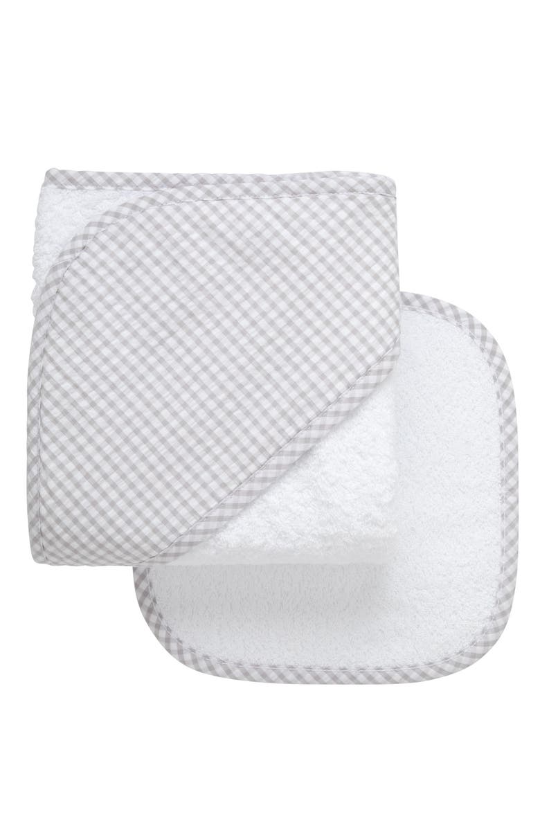 3 Marthas Big Check Hooded Towel & Washcloth Set, Main, color, Gray