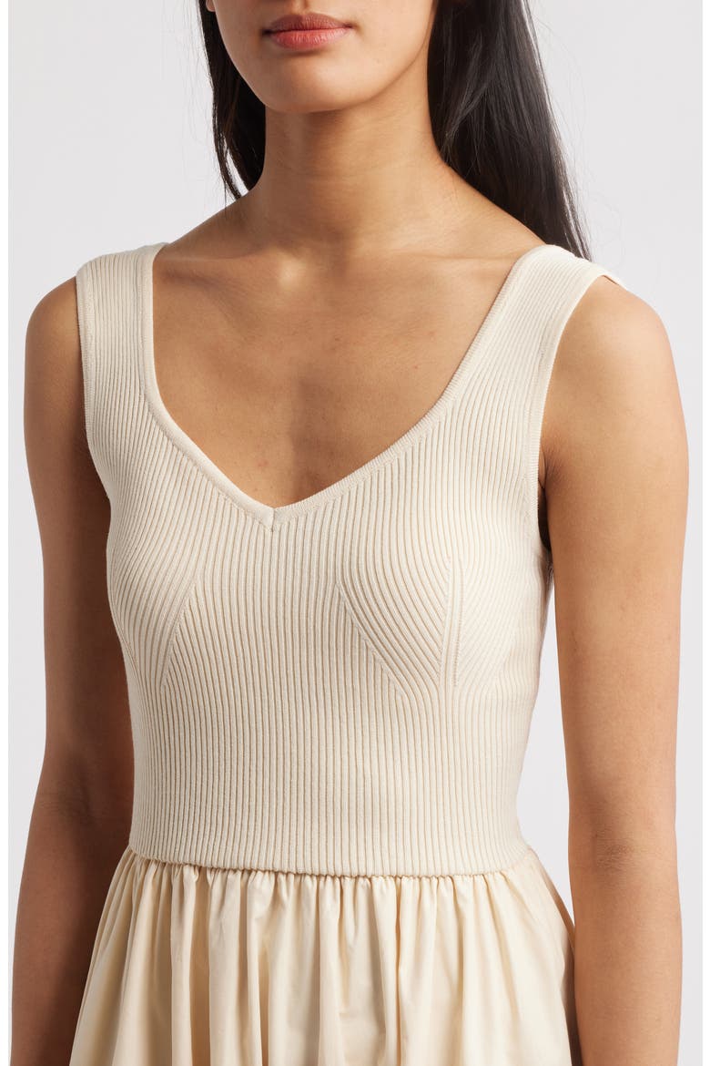 Sleeveless Mixed Media Midi Dress, Alternate, color, CREAM