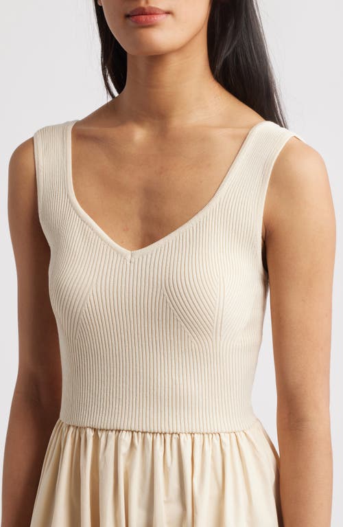 Moon River Sleeveless Mixed Media Midi Dress In Cream