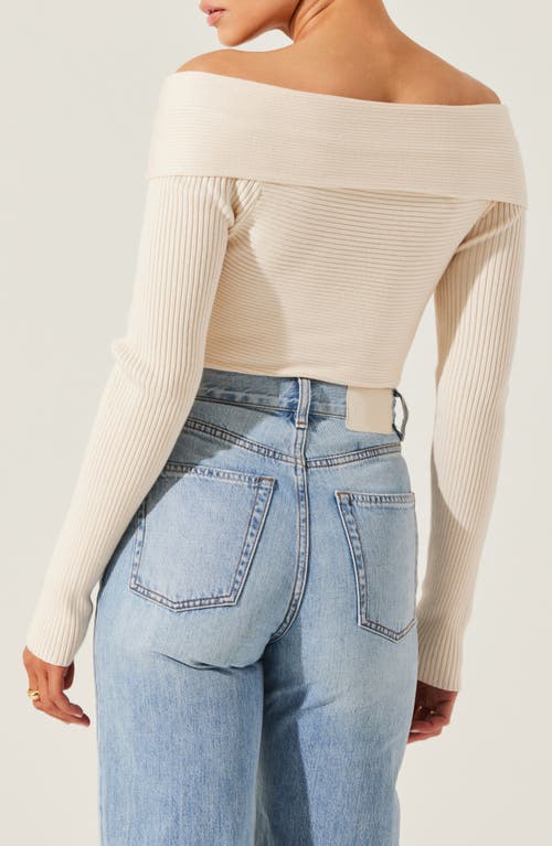 Astr The Label Crossover Off The Shoulder Rib Sweater In Cream
