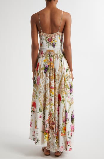 Egyptian Rose Print Tie Front Silk Maxi Dress