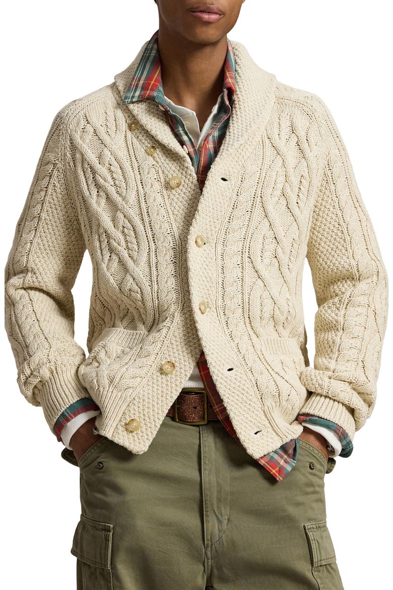Shawl Collar Cable Knit Cardigan, Main, color, CREAM MULT