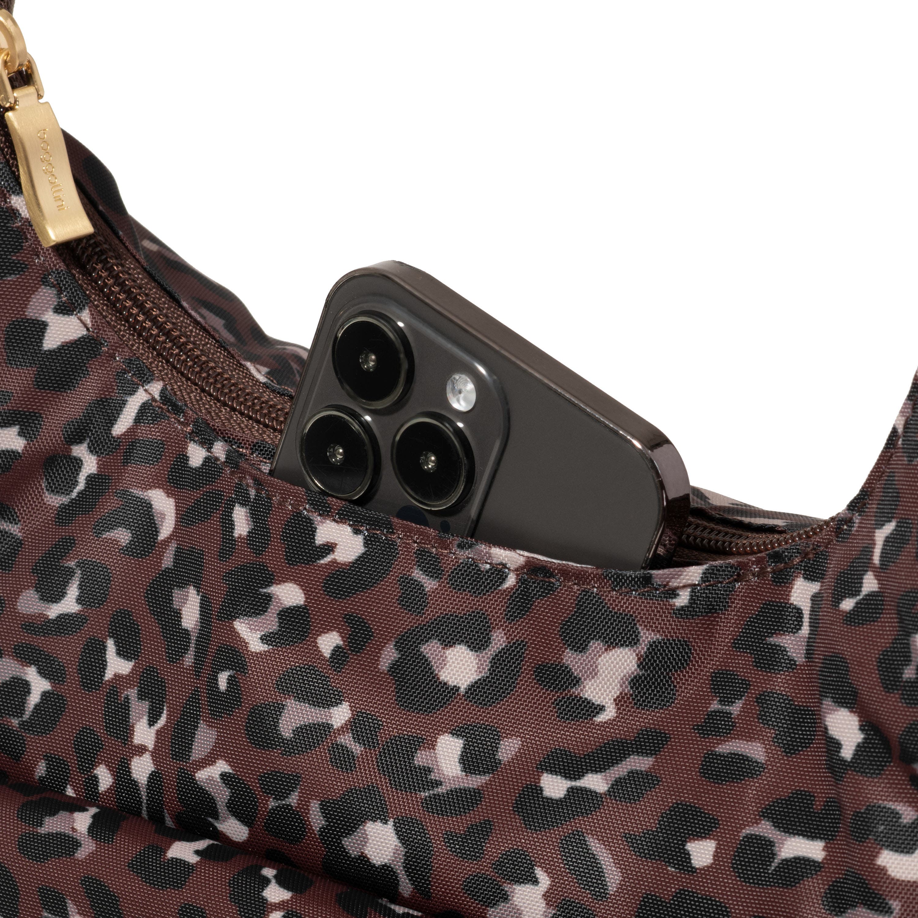 BAGGALLINI Coastal Flip Lock Half Moon Bag, Alternate, color, Ganache Cheetah Gold Hardware