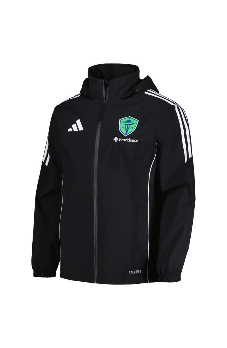 adidas Men's adidas Black Seattle Sounders FC Tiro 24 Full-Zip Hoodie Rain Jacket, Alternate, color,