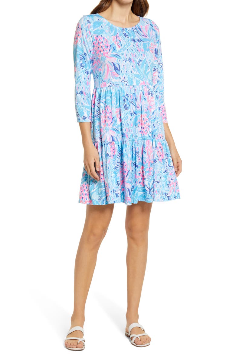 Geanna Print Long Sleeve Dress, Main, color, ZANZIBAR BLUE PARTY PRINCESS