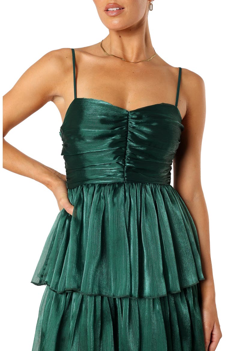 Jace Tiered Satin Gown, Alternate, color, SHIMMER EMERALD