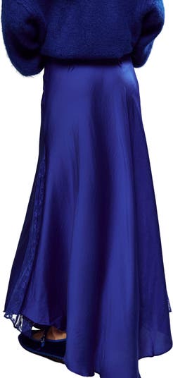 Make You Mine Lace Inset Satin Maxi Slip Skirt