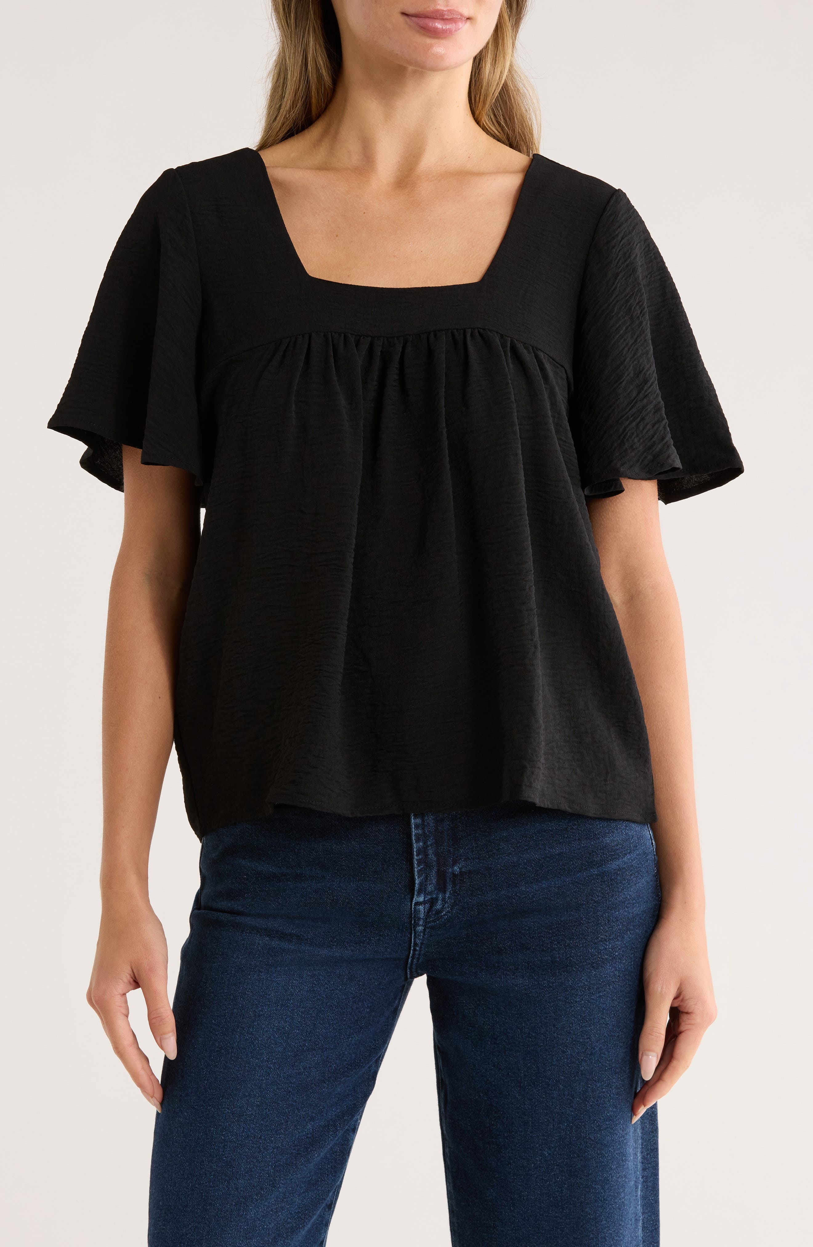 Bobeau Square Neck Short Sleeve Top