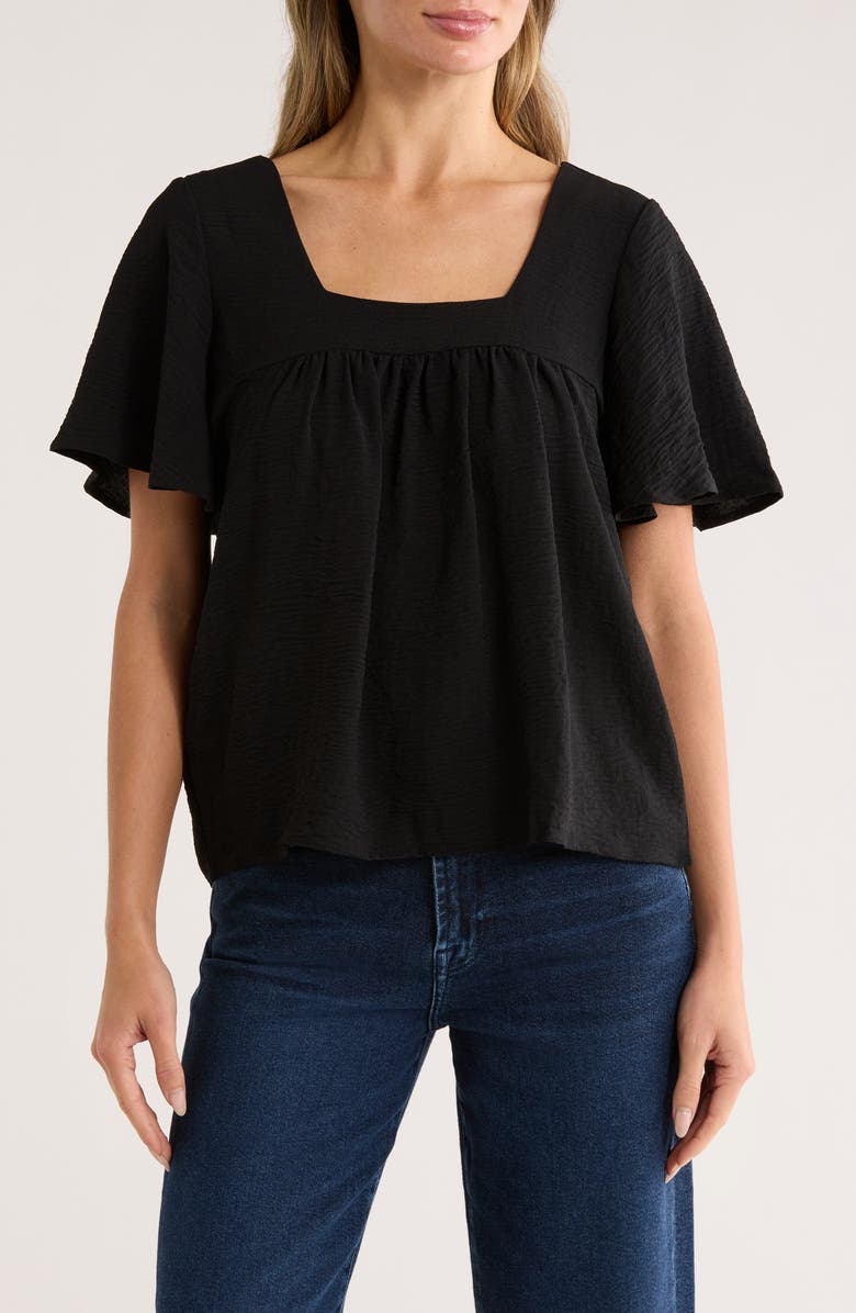 Bobeau Square Neck Short Sleeve Top, Main, color, Black