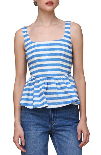 Shop Avec Les Filles Stripe Corset Peplum Tank