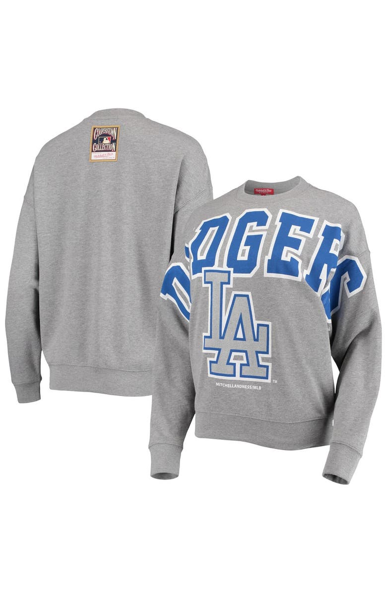 Mitchell & Ness Women's Mitchell & Ness Heathered Gray Los Angeles Dodgers Cooperstown Collection Logo Lightweight Pullover Sweatshirt, Main, color, 