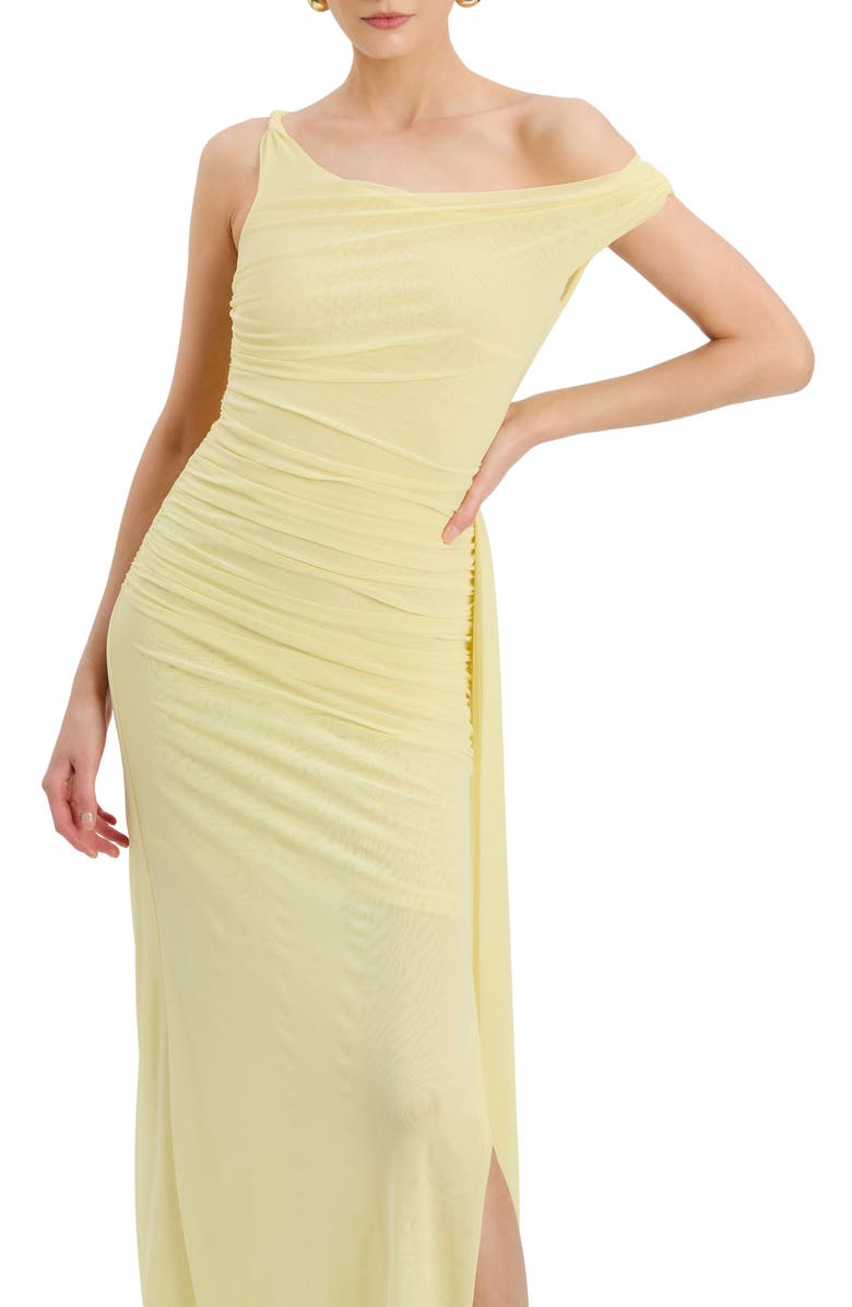 Bardot Layana Ruched Asymmetric Gown, Alternate, color, Canary Yellow