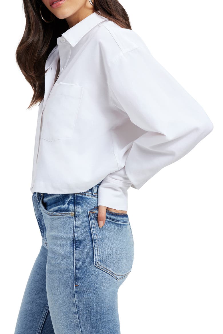 Distressed Cotton Blend Crop Shirt, Alternate, color, WHITE001