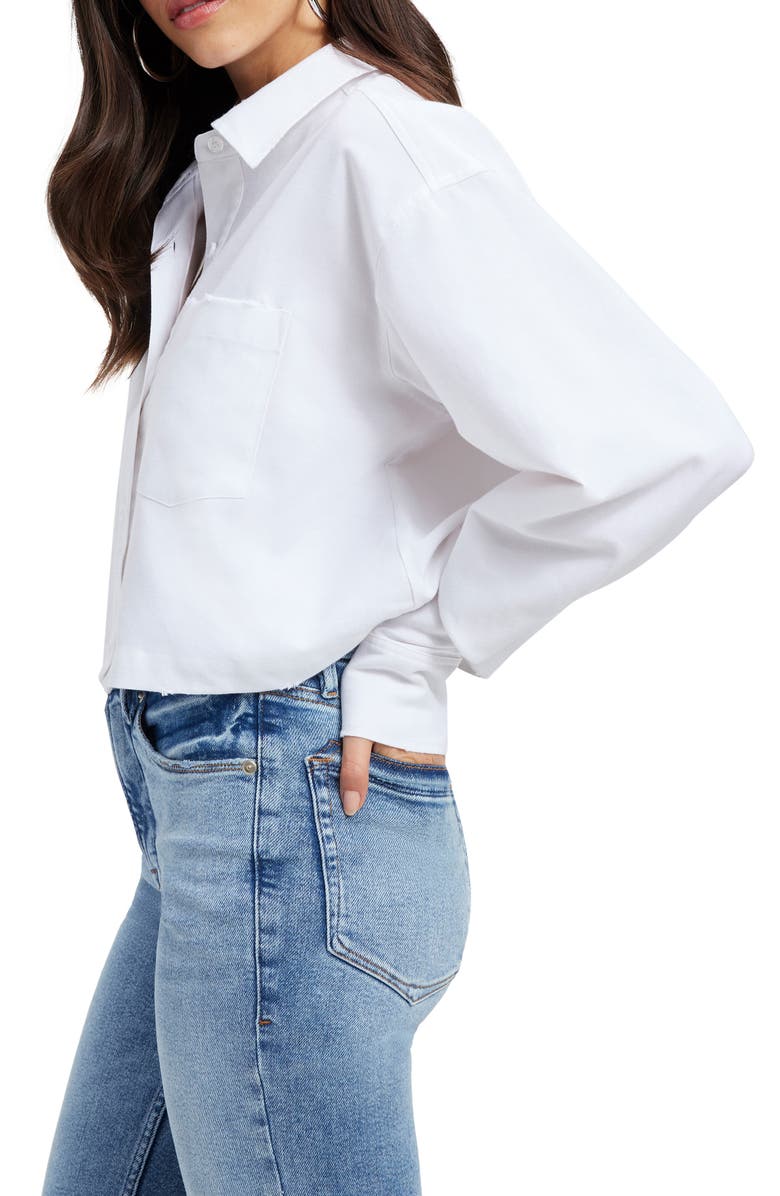 Good American Distressed Cotton Blend Crop Shirt, Alternate, color,