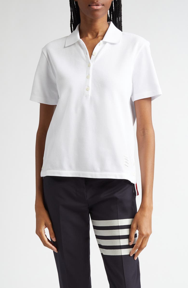 Thom Browne Stripe Piqué Polo, Main, color, White
