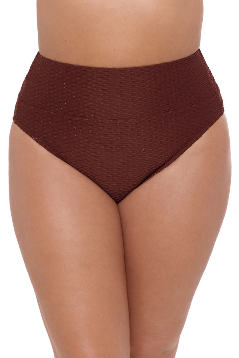 Smoothing and Sculpting Ultra Banded Grid High-Waist Swimsuit Bikini Bottoms, Main, color, Sangria