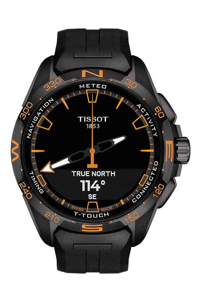T-Touch Connect Solar Smart Silicone Strap Watch, 47.5mm, Alternate, color, BLACK