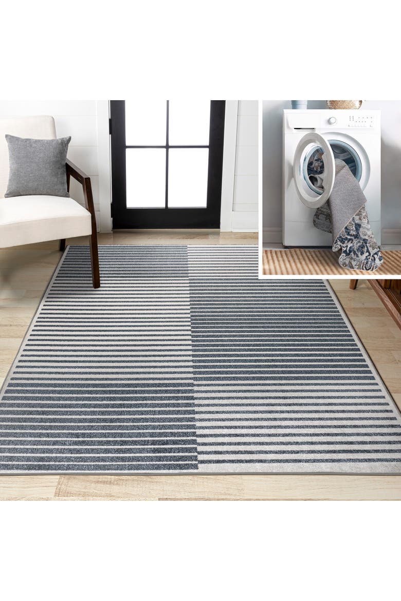 Didim Boho Gray Medallion Machine-Washable Area Rug, Main, color, Navy/Light Gray