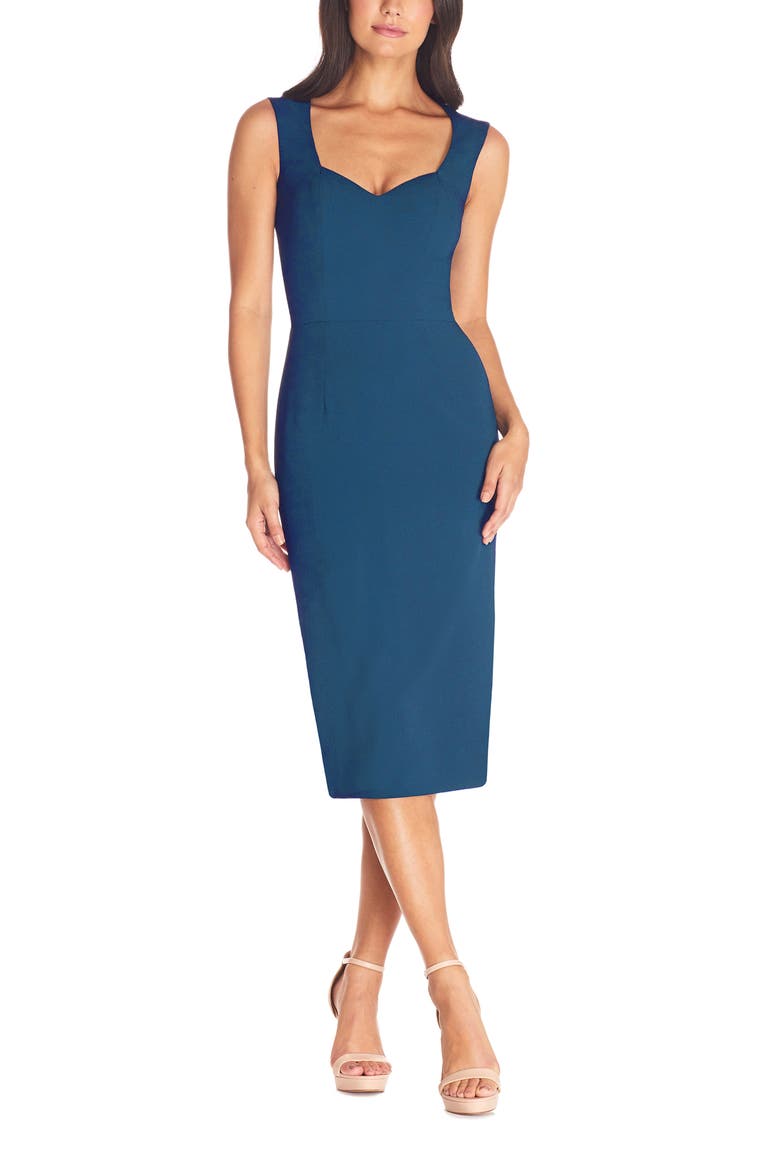 Elle Sweetheart Neck Sheath Midi Dress, Main, color, MIDNIGHT BLUE