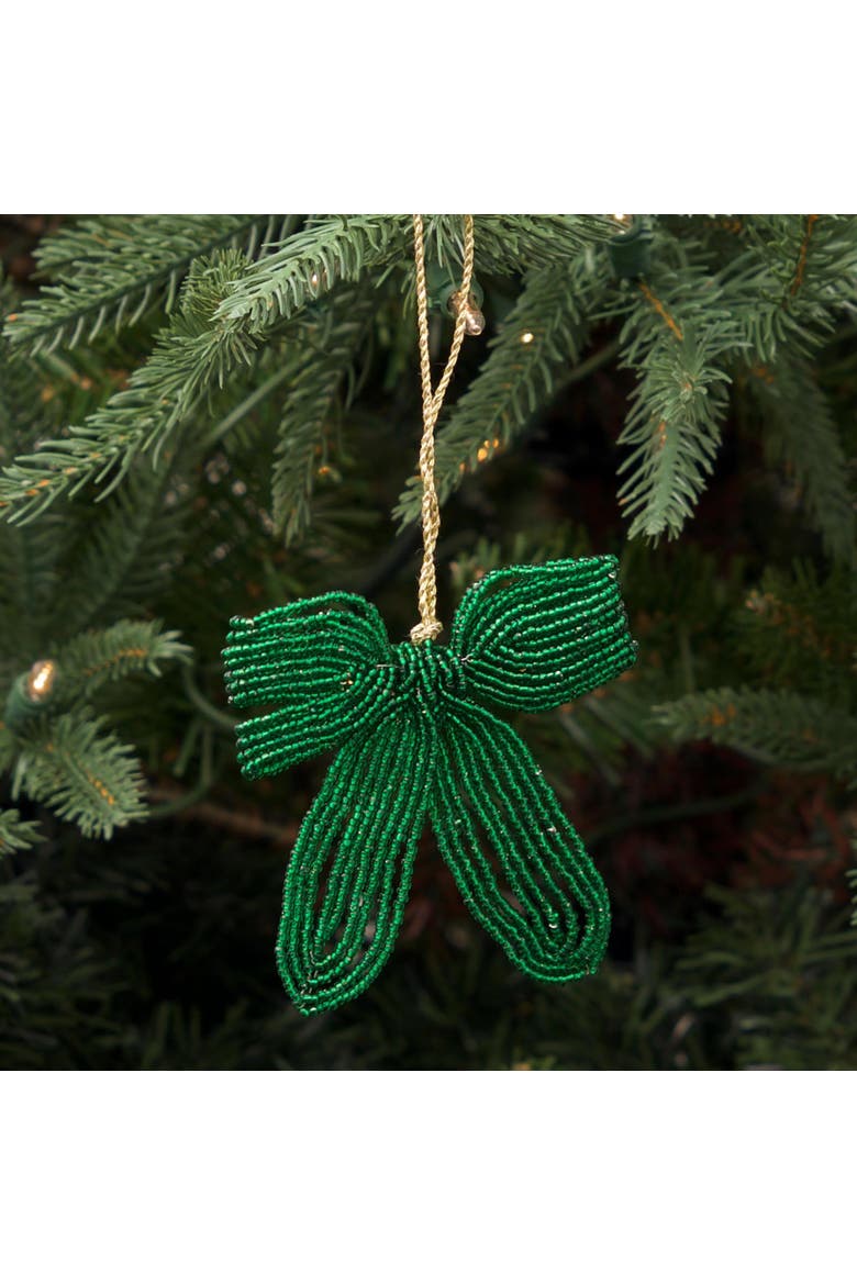 Ribbon Beaded Green Christmas Tree Ornament, Alternate, color, Green