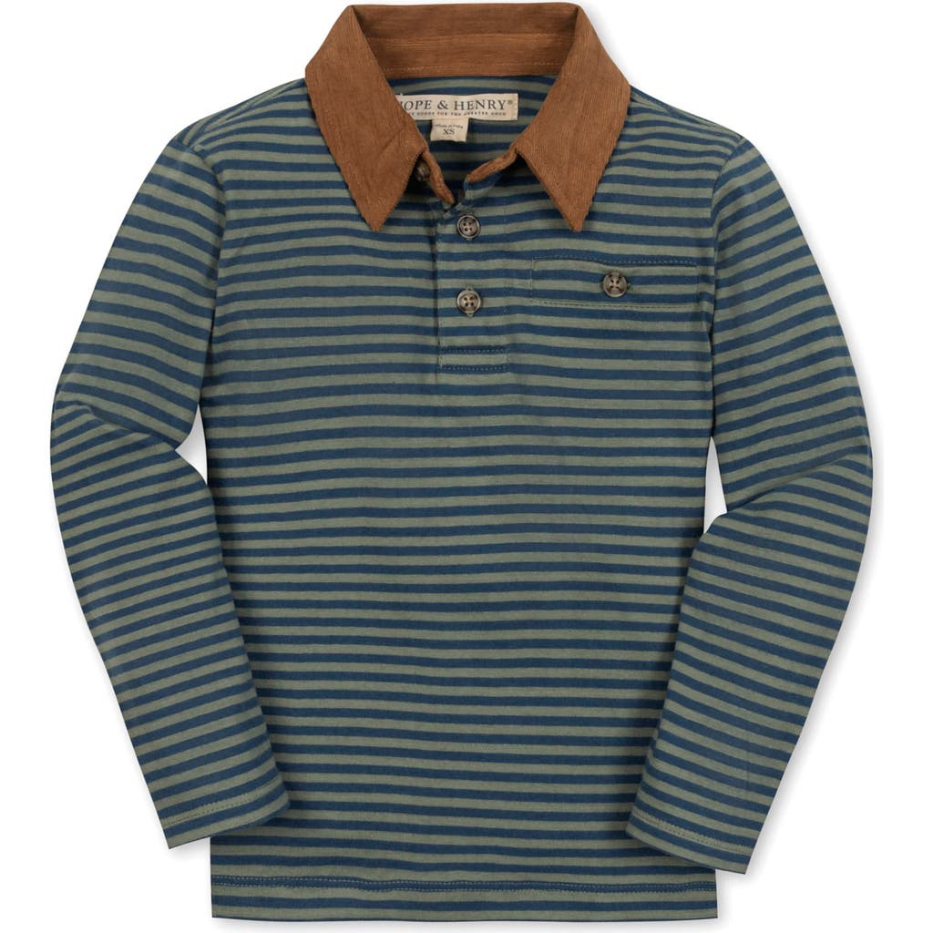 Hope & Henry Kids' Organic Long Sleeve Jersey Polo With Cord Collar In Multi