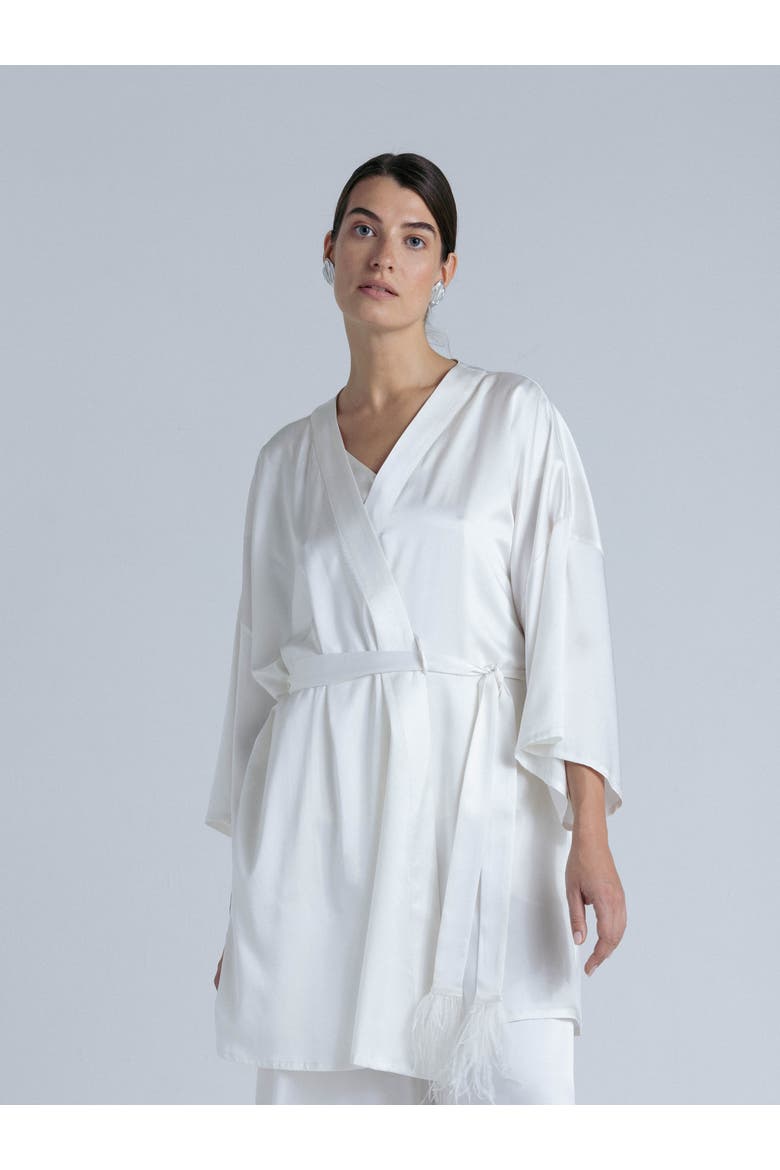 Silk 3/4 Sleeve Dressing Gown, Main, color, Milk White
