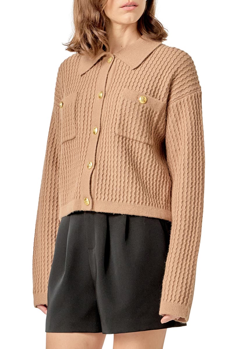 English Factory Lady Cardigan, Alternate, color, Taupe