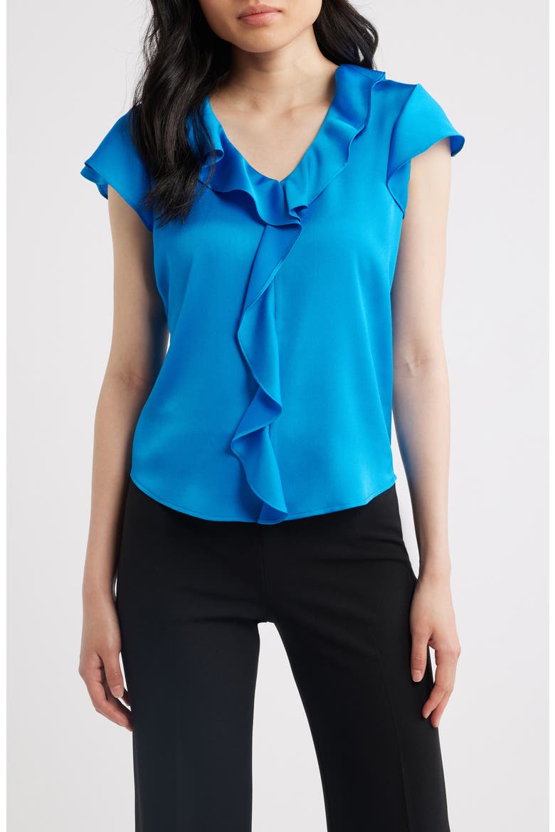 Ruffle Flutter Satin Top, Main, color, BLUE JEWEL