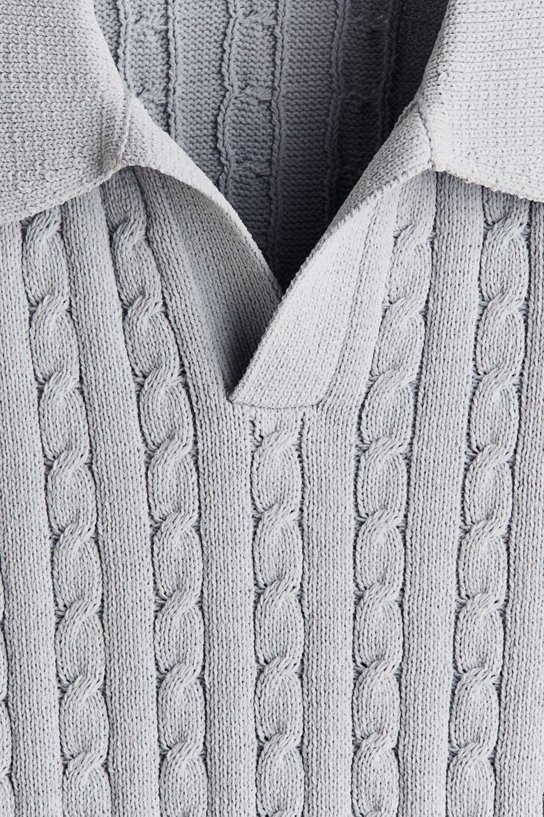 Relaxed-fit Cable-knit Polo Shirt, Alternate, color, Dusty gray