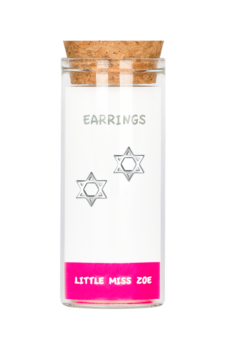 Little Miss Zoe Kids' Sterling Silver Star of David Stud Earrings in Gift Bottle, Main, color, Silver