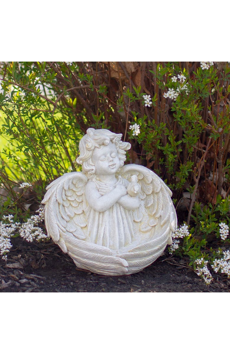 Northlight 9" Cherub Angel Wings Bird Feeder Outdoor Garden Statue, Alternate, color, Ivory