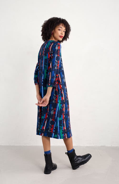 Shop Seasalt Cornwall Sea Call Floral Stripe Linen Blend Midi Dress In Camellia Stripe Ink