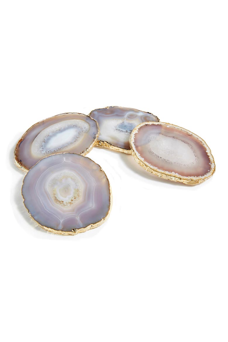 Lumino Set of 4 Smoke Agate Coasters, Alternate, color, GREY AND GOLD
