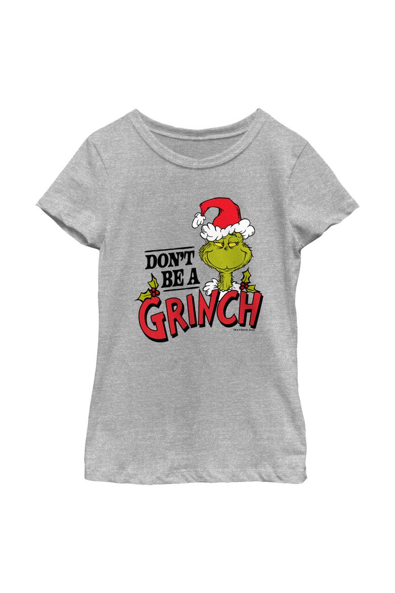 Girls' Dr. Seuss Christmas Don't Be a Grinch Short Sleeve Graphic T-Shirt, Main, color, Athletic Heather