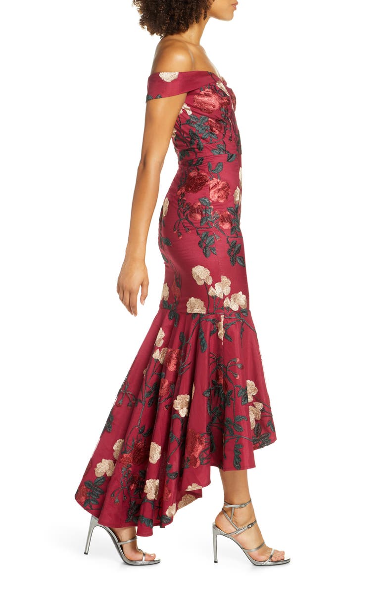 Chi Chi London Osia Floral Embroidered Off the Shoulder Mermaid Dress, Alternate, color,